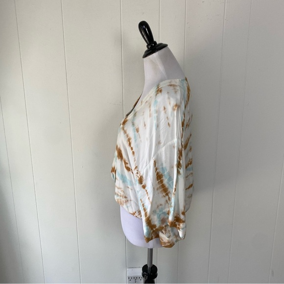 Young Fabulous & Broke Women's Tie Dye Faux Wrap Top Size S Boho Blue Beige - Picture 9 of 14